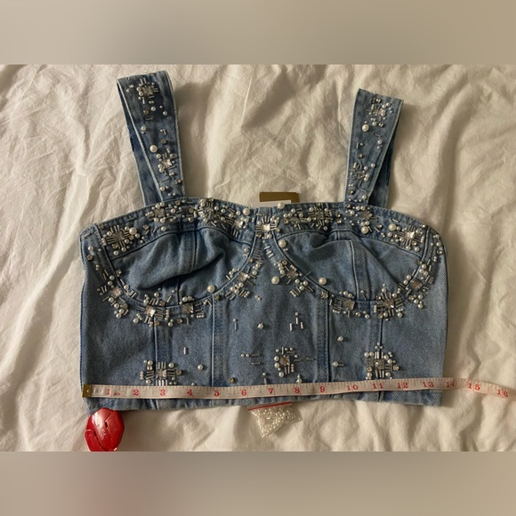 PatBo Hand-beaded Denim Top NWT - Picture 7 of 16